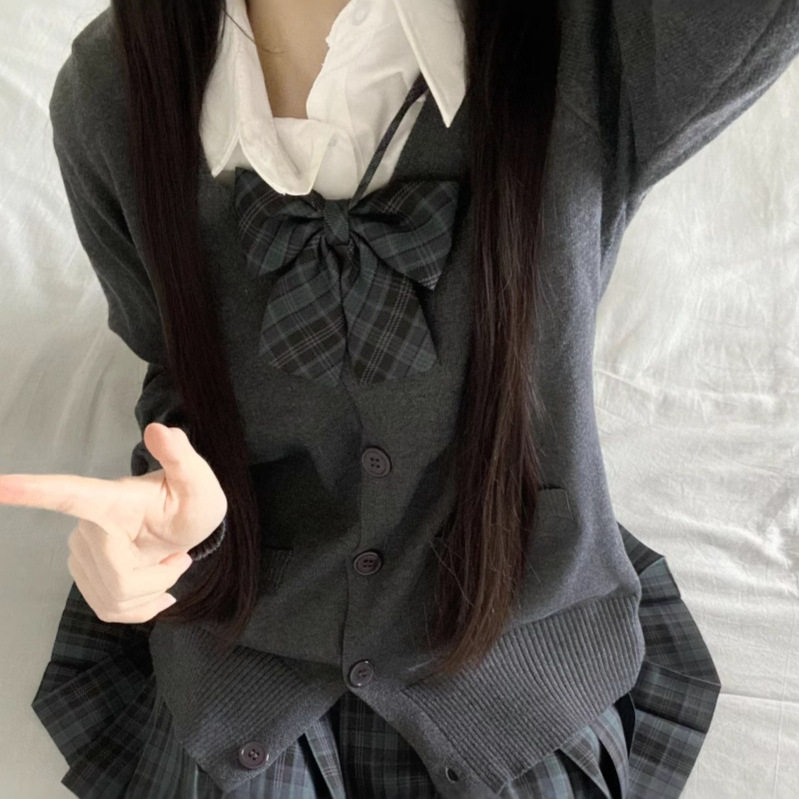 jk制服学院风格裙套装收腰显瘦衬衫百褶裙大码三件套衬衣半身裙子
