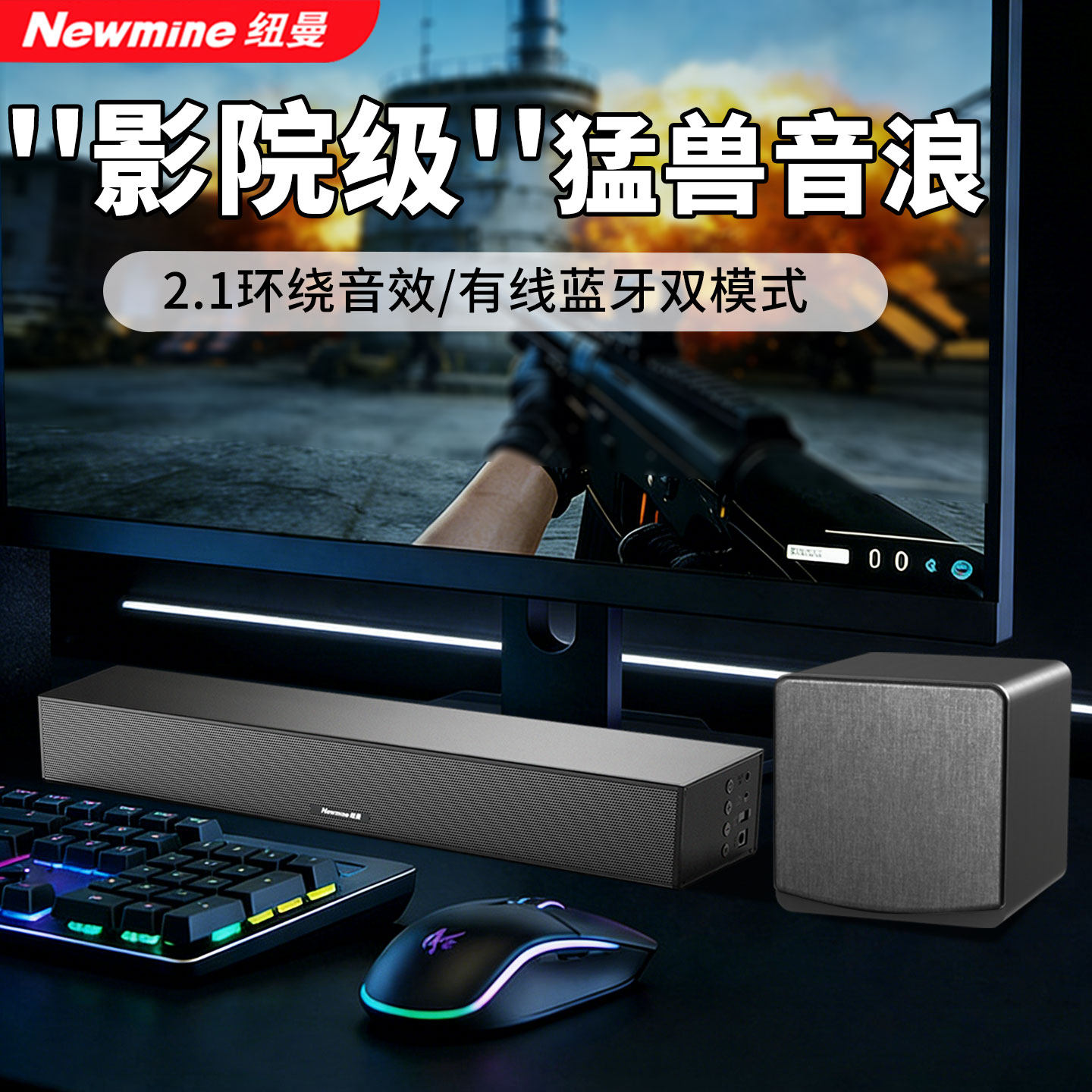 纽曼BT807电脑音响台式机家用笔记本高音质有线蓝牙桌面长条音箱