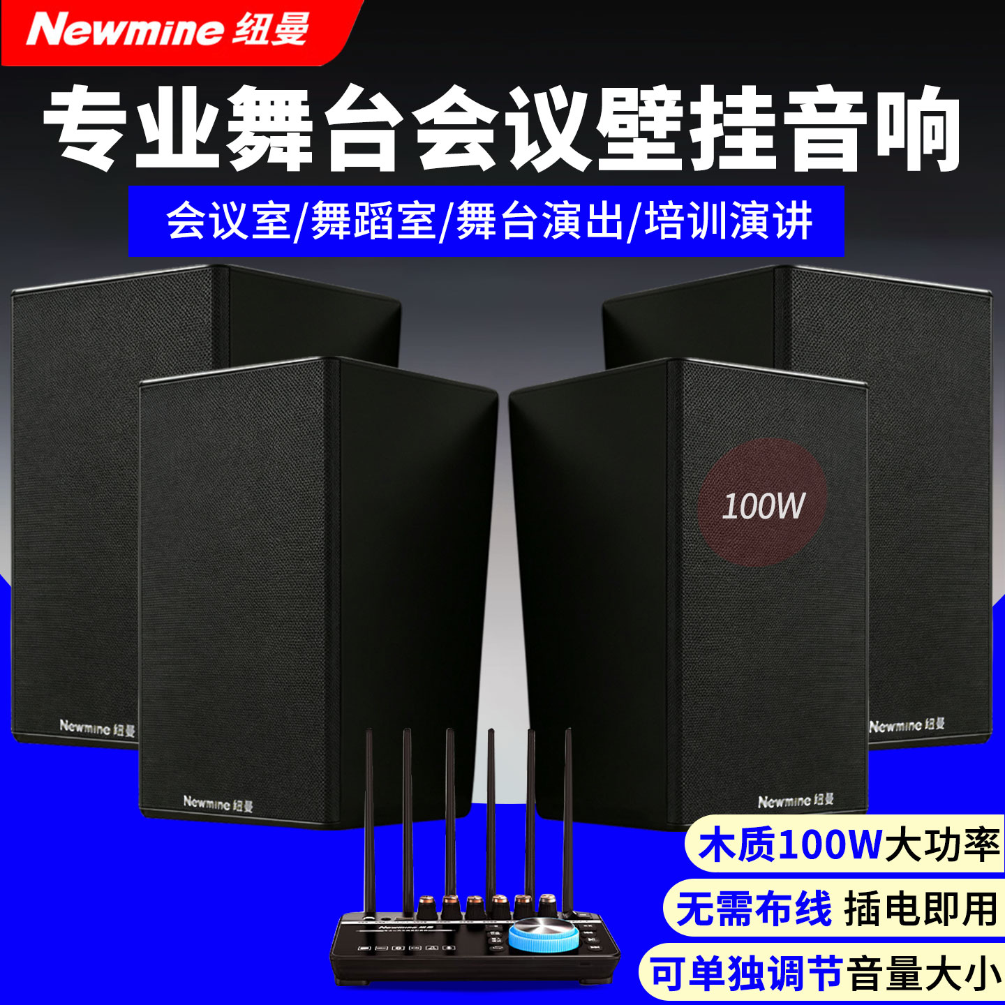纽曼S9壁挂音响8寸专业会议舞蹈室音箱健身房酒吧店铺专用重低音