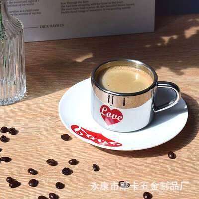 304不锈钢咖啡杯加重套装咖啡杯碟勺双层加厚现代简约倒影杯厂家