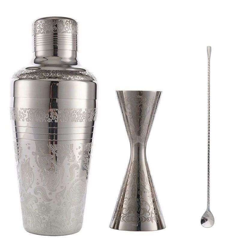 不锈钢调酒器三段式日式男爵花调酒套装酒吧雪克杯奶茶店手摇壶