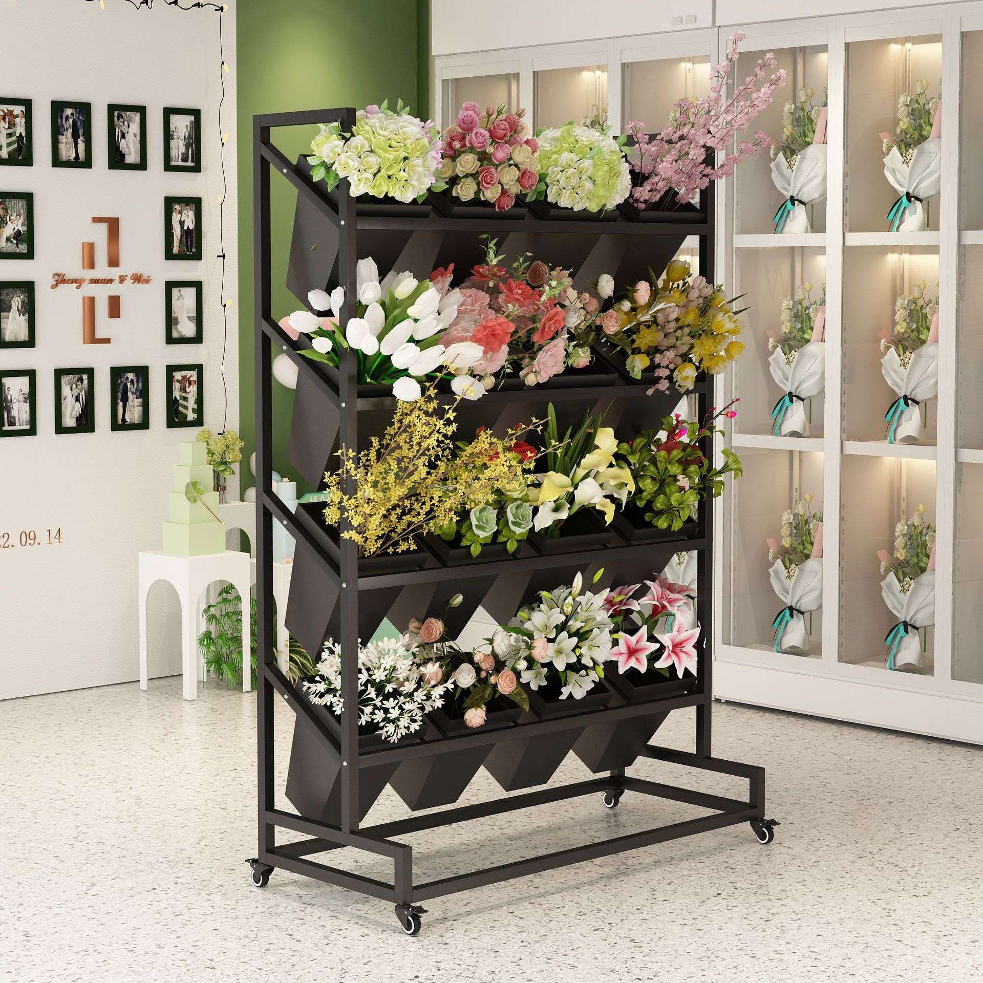 花店铁艺鲜花架摆摊醒花冷柜架子花桶展示架鲜花收纳简易网红花架
