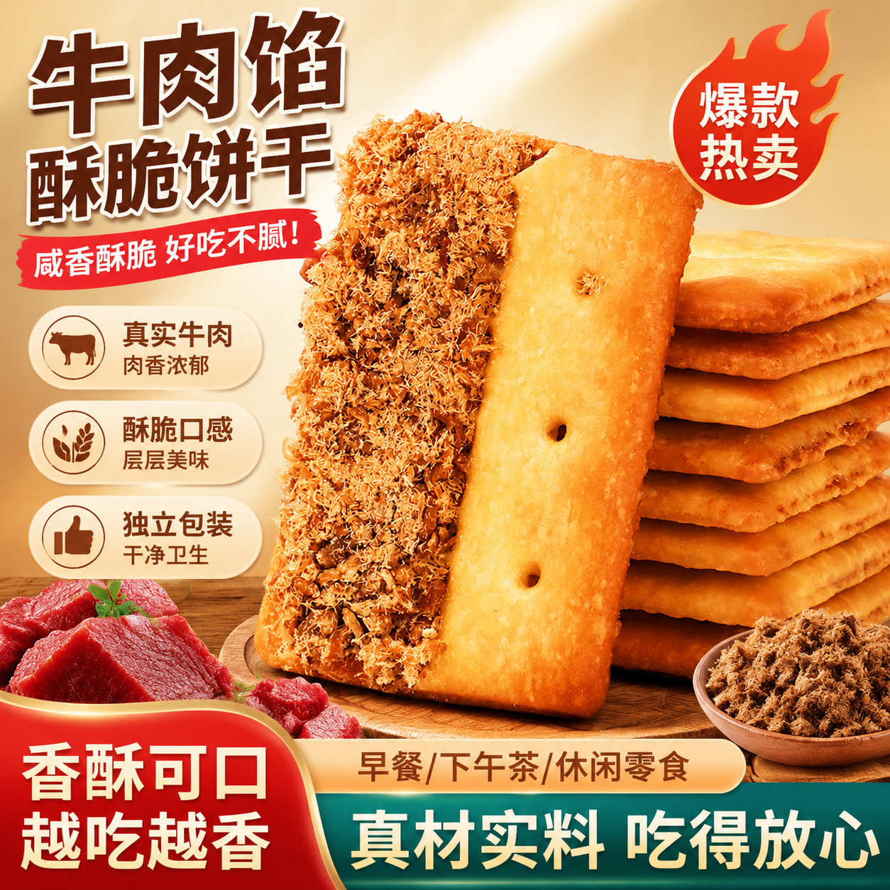 网红同款牛肉馅酥脆饼干咸味网红零食办公室下午茶独立小包装整箱