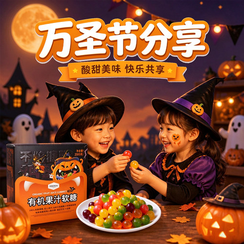 万圣节有机果汁剥皮软糖派对节日分享奖励幼稚园糖果零食独立包装