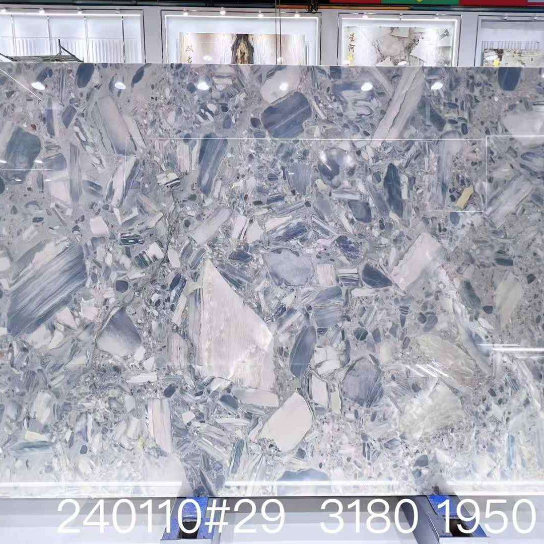 巴西天然奢石迪澳蓝色大理石餐桌壁炉墙面轻奢石材地板