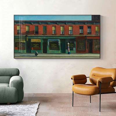 爱德华霍普夜鹰装饰画现代客厅夜游者油画咖啡馆大幅横版艺术挂画