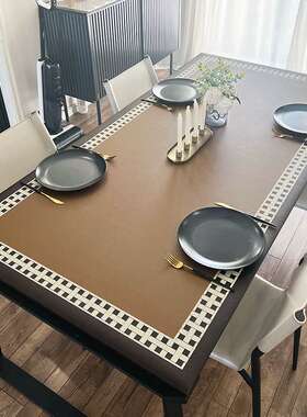 9WOR【皮革桌垫】轻奢氛围感桌布防水防油免洗餐桌布长方形茶几台