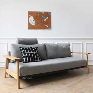 实木沙发床可推拉拆洗两用北欧小户型多功能客厅布艺沙发可变床