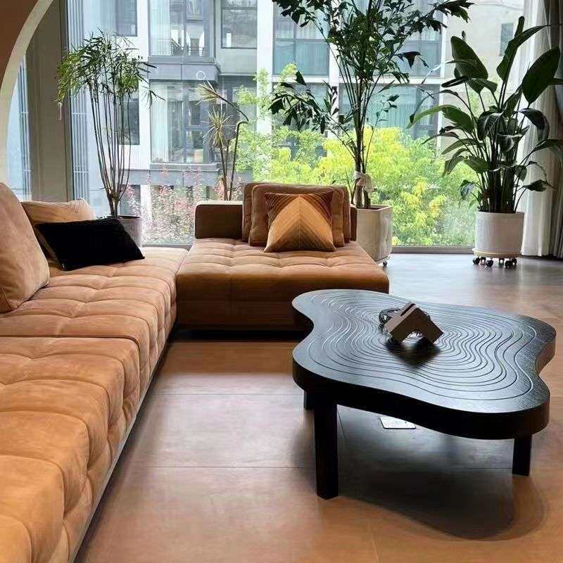 北欧风简约设计师创意实木茶几现代民宿艺术不规则年轮波浪纹茶桌