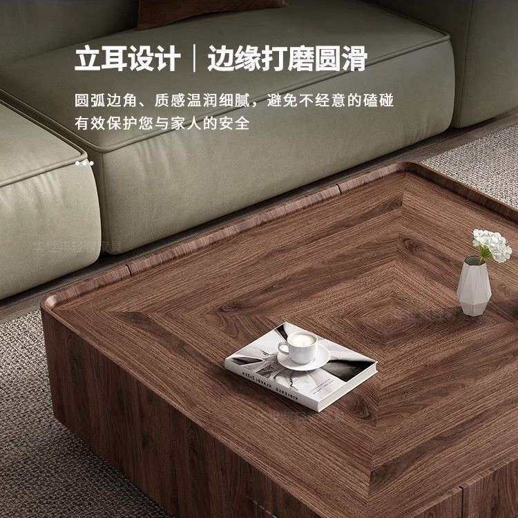 意式极简北美黑胡桃实木茶几方形收纳北欧家具现代简约小户型茶几