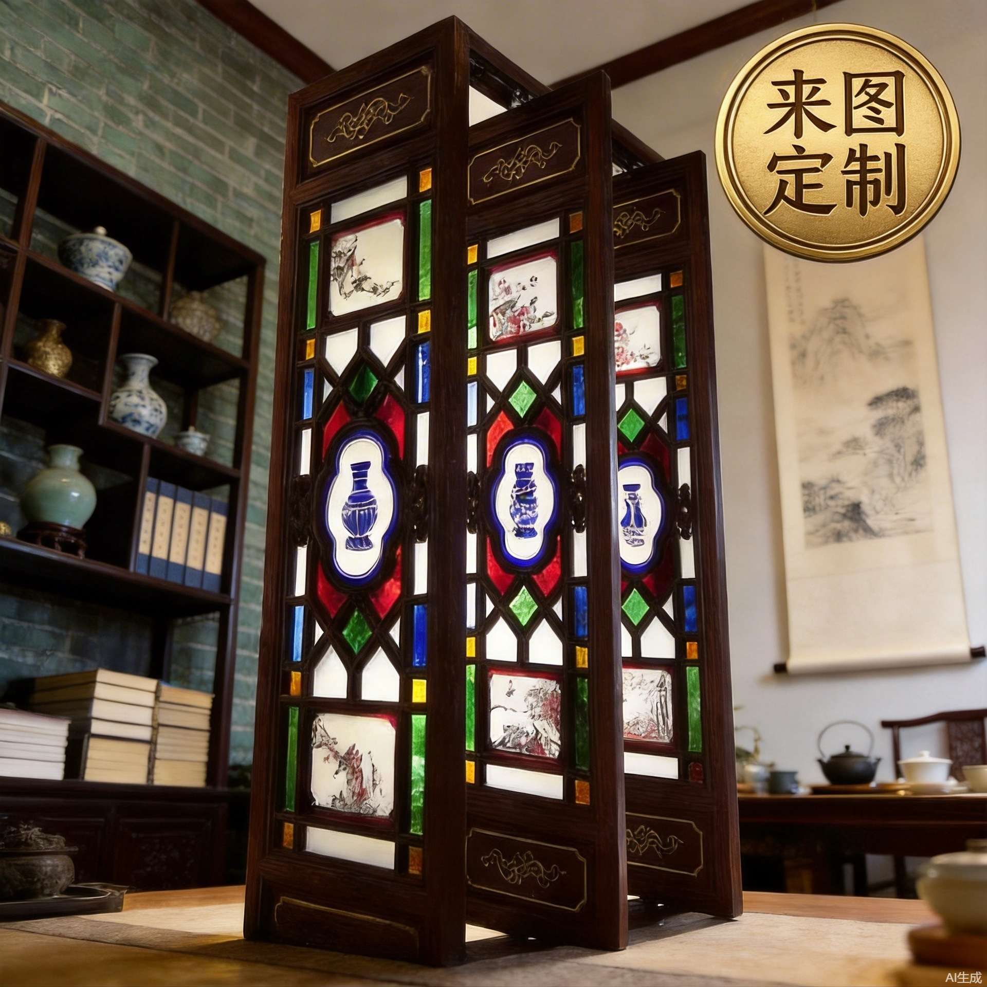 西关满洲窗海棠花艺术玻璃仿古门窗玻璃窗户木质屏风中式厂家