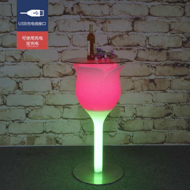惠州厂家 led玫瑰花鸡尾酒桌 酒吧七彩发光酒桌 遥控LED宴会桌