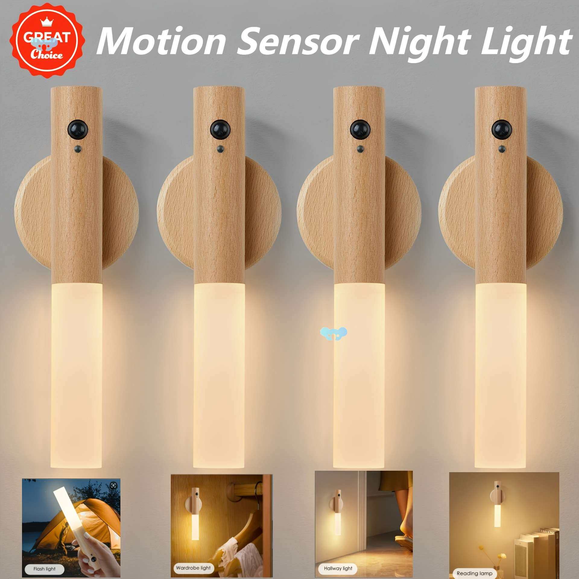usb Rechargeable Dimmable led Wooden Sensor Night Light2pcs