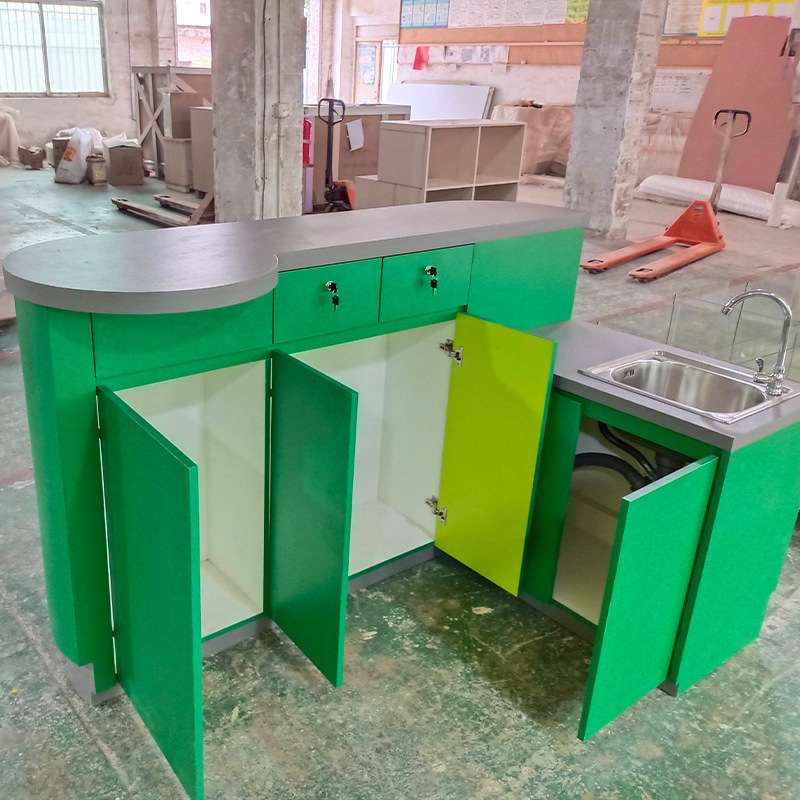 宠物店收银工作台 水吧台一体柜 前台接待吧台柜 公司弧形接待台