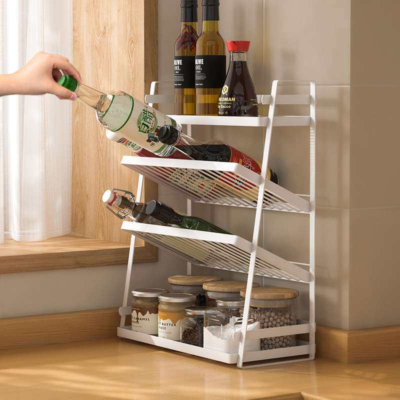 斜放式调料架置物架厨房家用调料盒收纳架酱油架台面多层放调味瓶
