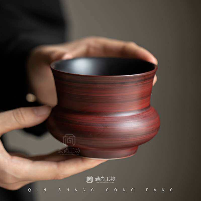 诧寂风手工粉引山楂红建水陶瓷茶洗大号家用茶渣缸水盂茶道配件
