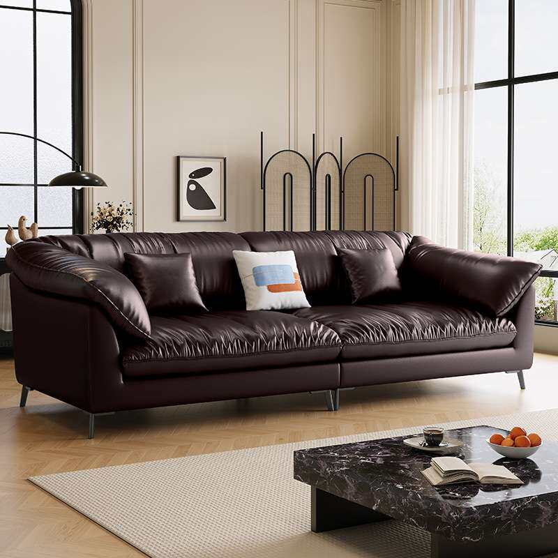 意式复古油蜡皮沙发客厅中古风现代简约环抱沙发椅皮艺直排小户型