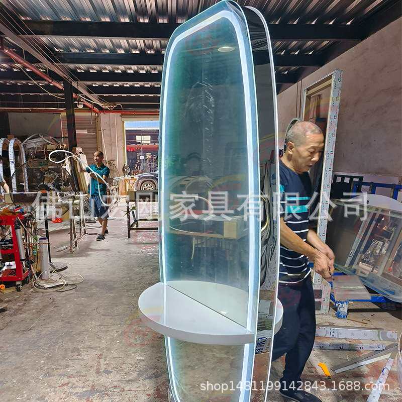 网红烫染桌潮款镜台美发镜子理发店柜子一体发廊双面镜银色金色