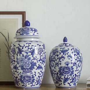 新中式青花瓷花瓶插花陶瓷花器客厅玄关装饰品摆件储物罐