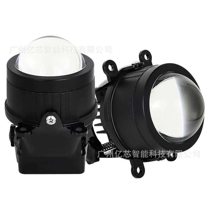 汽车led透镜雾灯3英寸四角铁前环大功率55w混三色双光透镜led雾灯