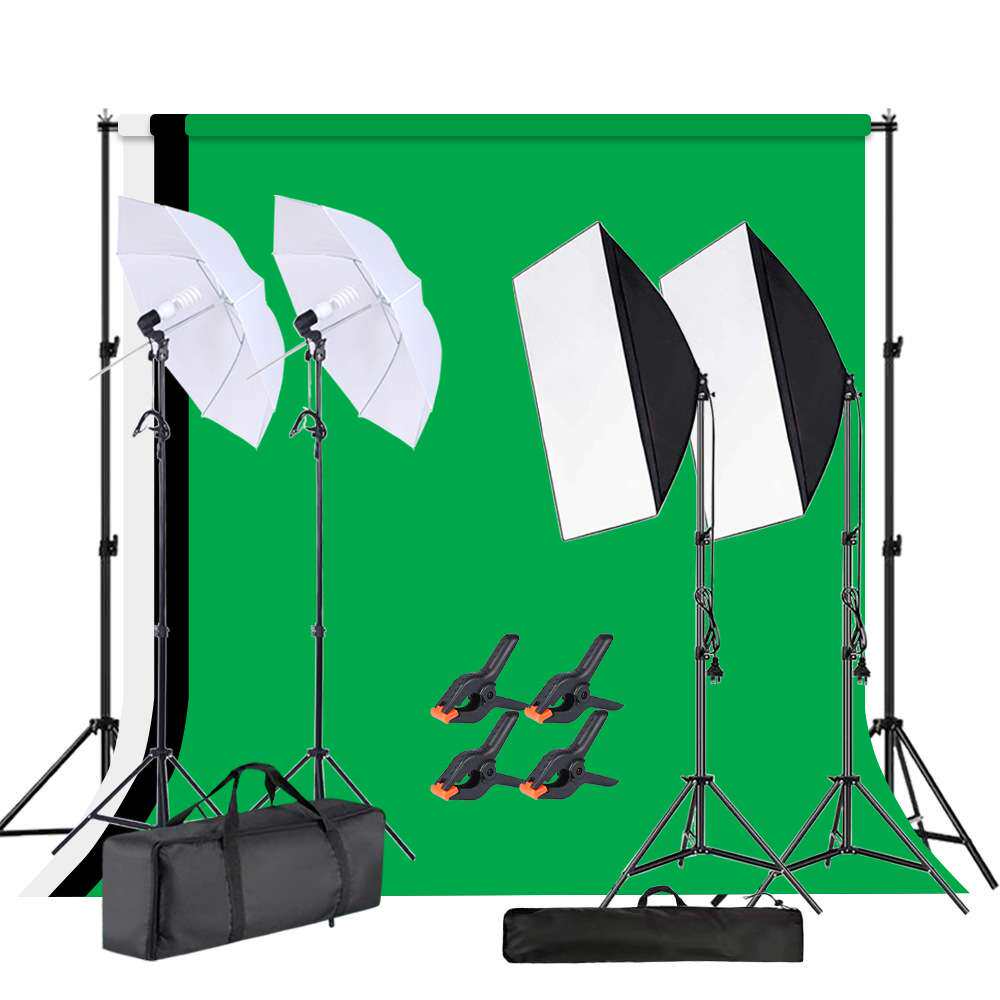 2*3米背景架5070单灯头柔光箱摄影棚套装三基色摄影灯泡亚马逊
