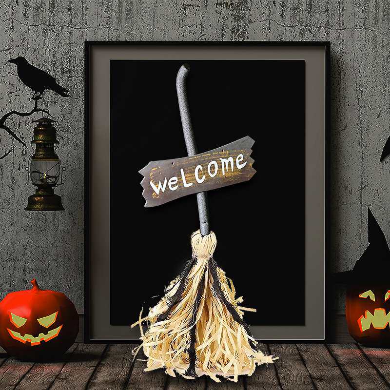 万圣节魔法扫帚女巫婆发光声跨境爆款酒吧鬼屋摆件道具电动扫把