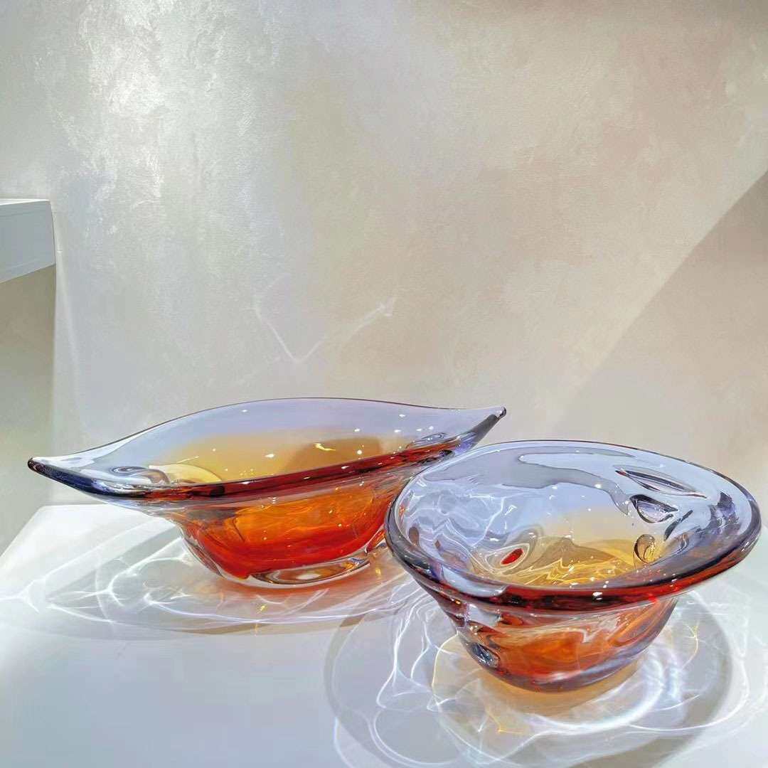 艺术厚重琉璃轻奢果盘茶几装饰糖果干果盘客厅餐桌样板间摆件摆盘