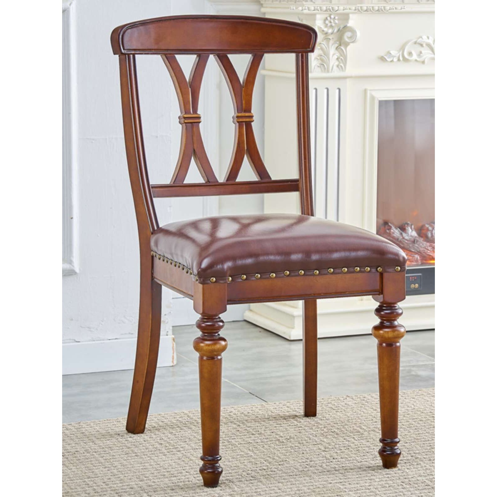 美式复古实木餐椅轻奢休闲椅北欧靠背椅酒店简约家用餐厅椅子