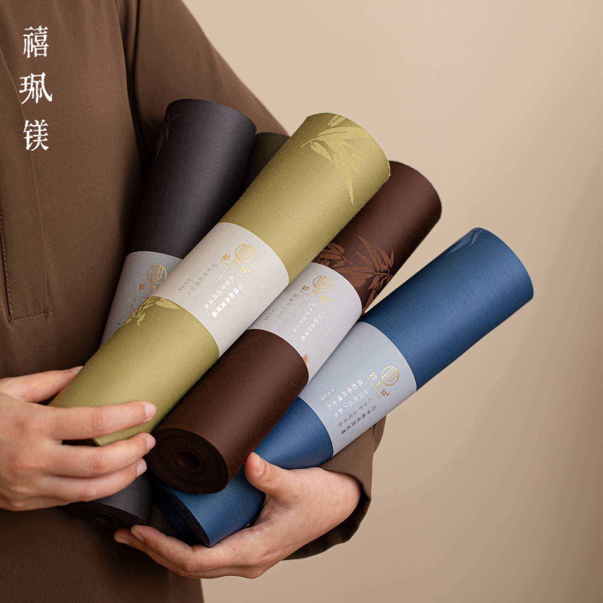 禧珮镁织锦双面文竹长款茶席中式禅意防水桌布高端国风布艺桌旗