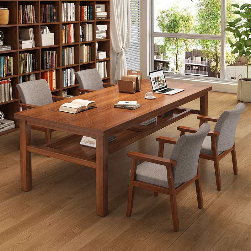 实木大长书桌客厅电脑桌家用双层储物去客厅化成人工作台办公桌子