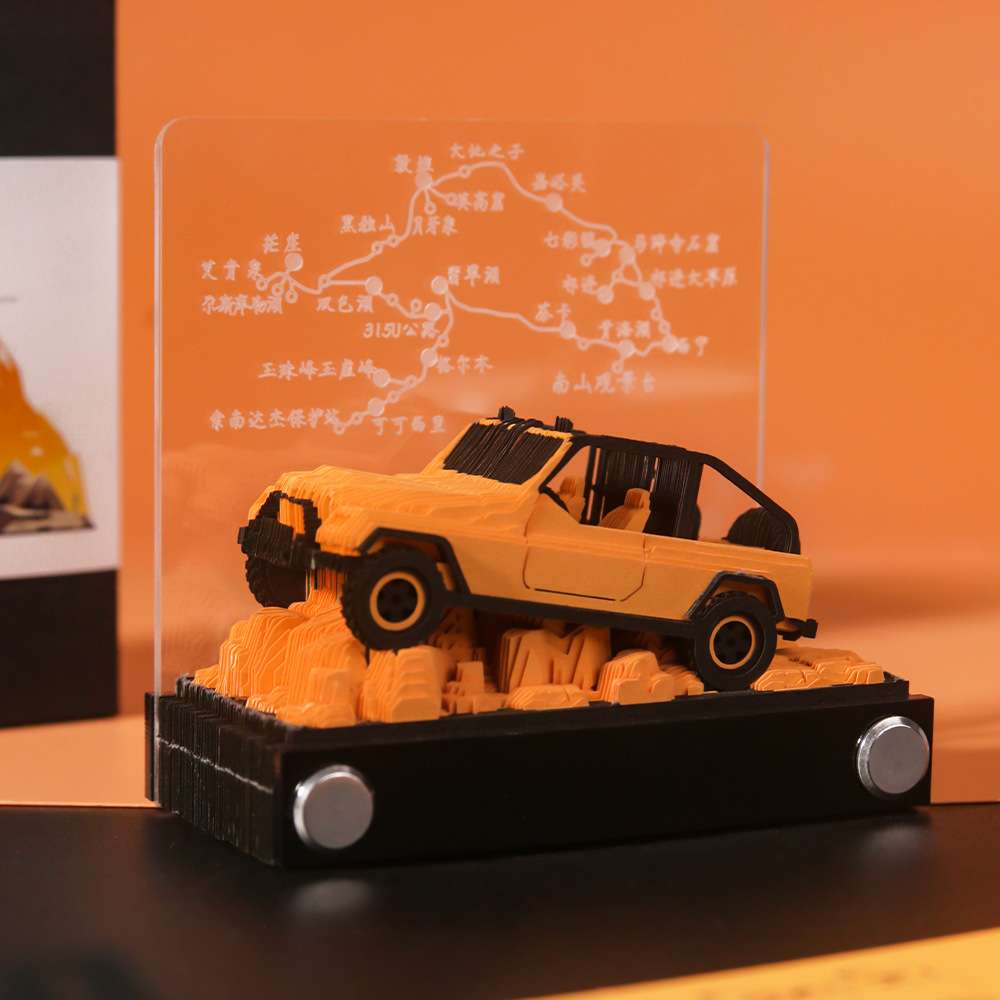 景区旅游纪念品3d立体便签越野汽车模型桌面摆件创意手撕纸雕本子
