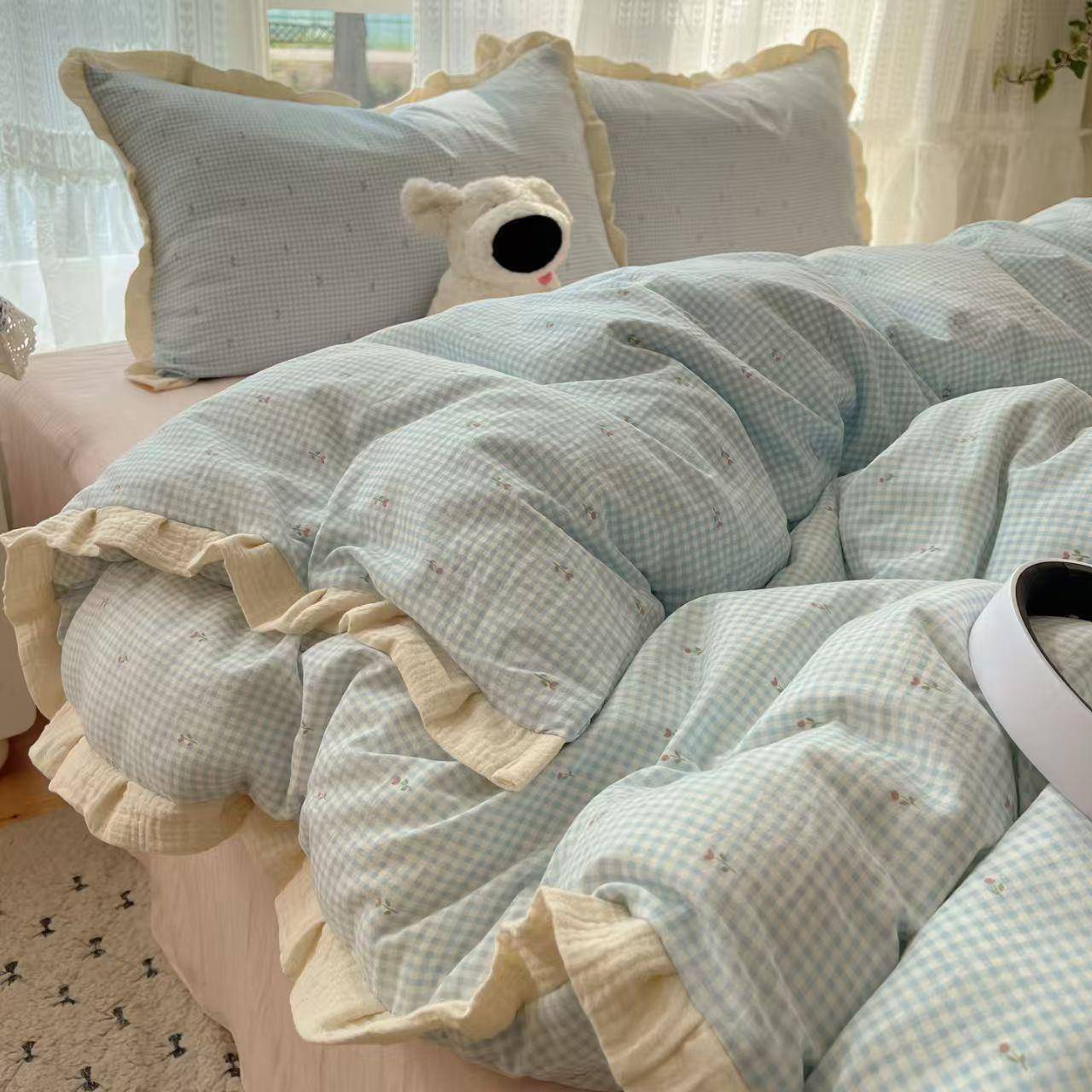 床上四件套2025新款四季款1米5床单被套宿舍花边三件套