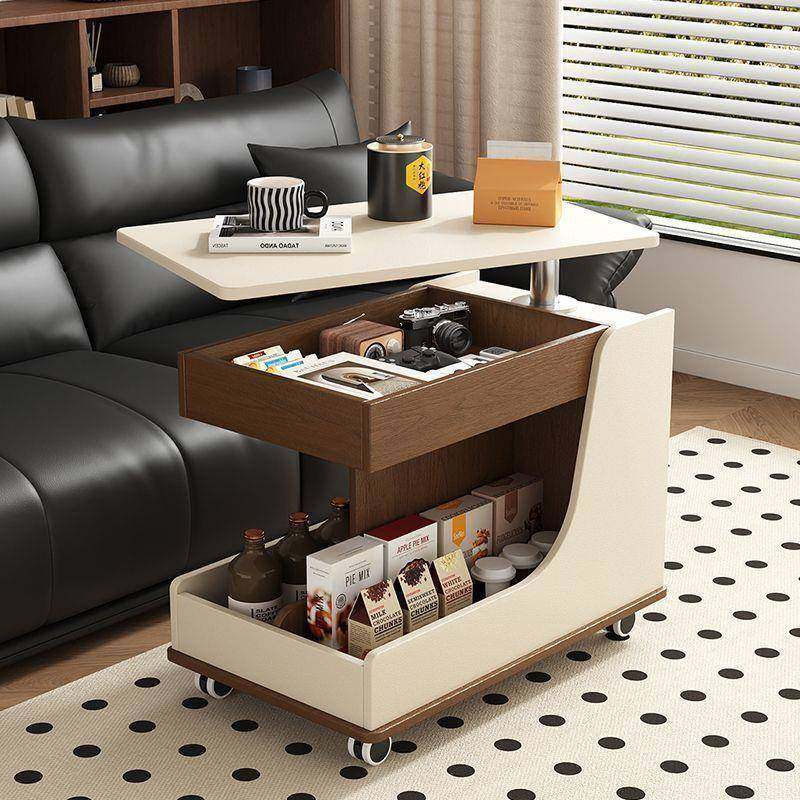 可移动升降茶几客厅家用实木沙发边柜现代轻奢小推车旋转边几角几