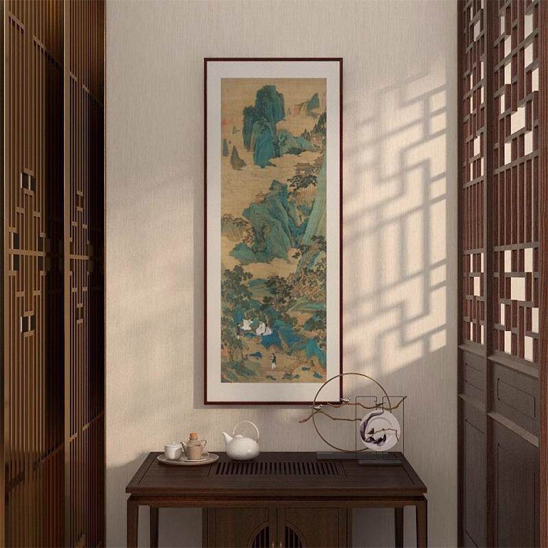 文征明玄关装饰画国画山水风景画客厅挂画新中式书房茶室壁画竖版