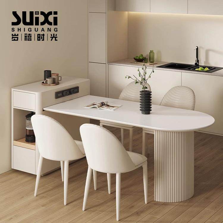 奶油风白色可伸缩岛台餐桌一体现代简约小户型高端法式岩板餐桌,鲜花速递/花卉仿真/绿植园艺,割草机/草坪机,淘宝优惠券,粉丝福利购,淘宝优惠卷