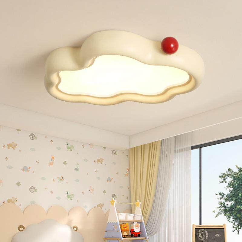 法式中古奶油风儿童卧室灯护眼网红红点云朵圆形男女孩房间吸顶灯