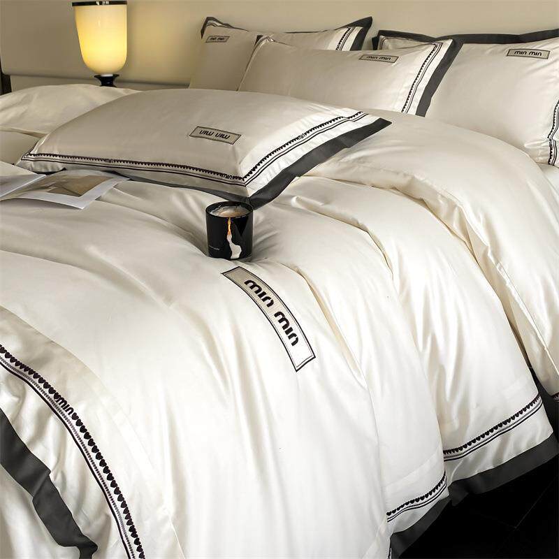 100支A类长绒棉床上四件套母婴级全棉刺绣被套纯棉床单床笠三件套