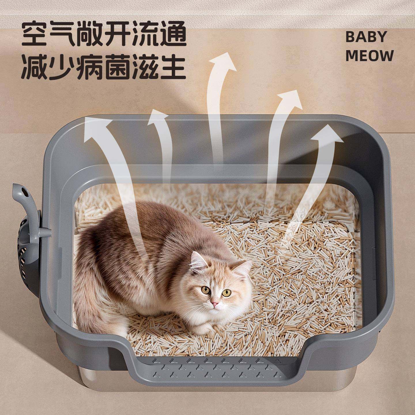猫砂盆超大号防外溅厕所半封闭式不锈钢沙盆幼猫猫咪屎盆砂盘超深