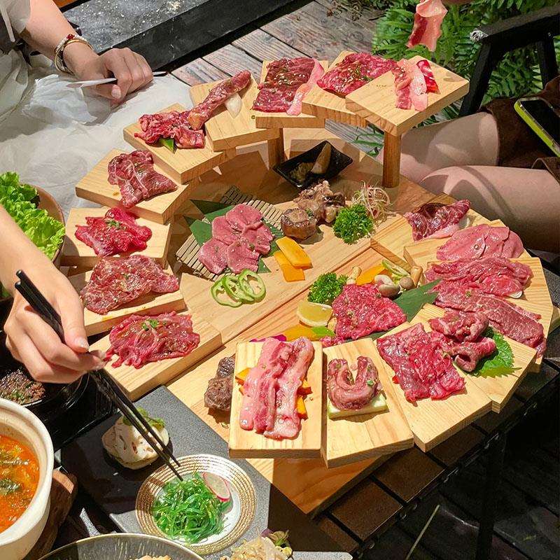 步步高升阶梯餐具火锅烤肉店日式料理寿司刺身意境菜木质盘子