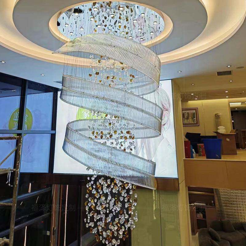复式楼旋转楼梯长吊灯售楼部别墅挑空大厅非标工程灯具酒店大堂灯