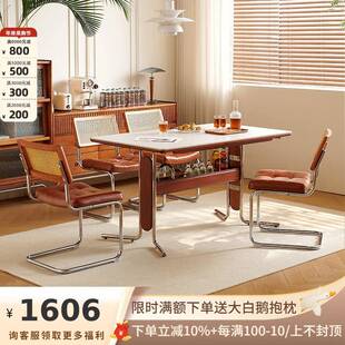 吉与布伦特岩板餐桌家用小户型奶油中古风2025新款实木长方形餐桌