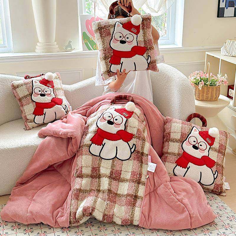 2025新款长绒美拉德西高地抱枕被加厚折叠被子两用冬季珊瑚绒午睡