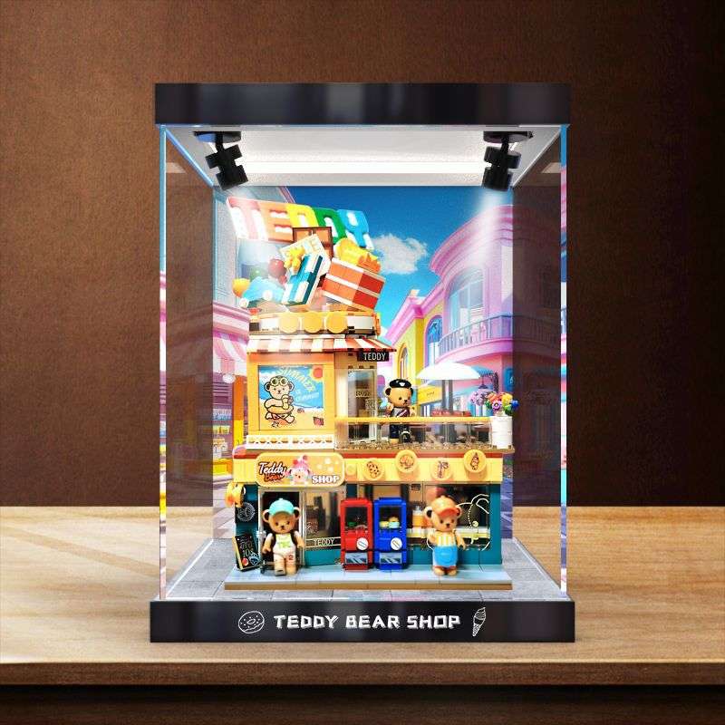 亚克力可开门展示盒适用inbrixx积乎潮玩积木泰迪便利店儿童街景