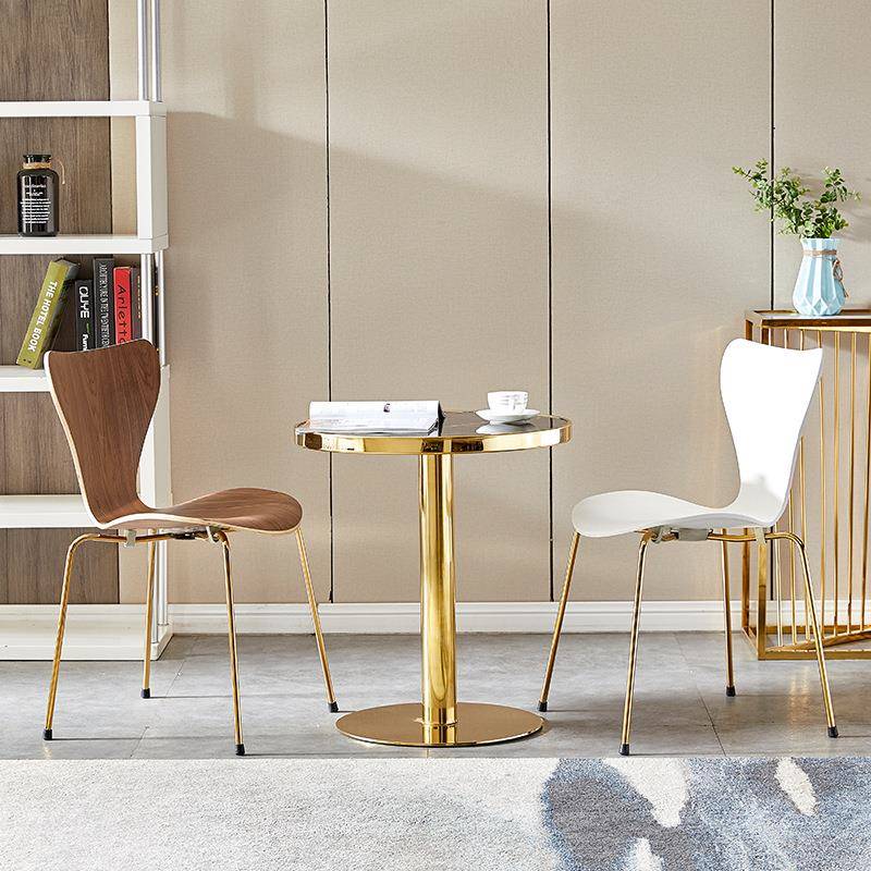 家用小户型餐桌户外不锈钢小圆桌接待洽谈岩板桌子轻奢阳台休闲桌