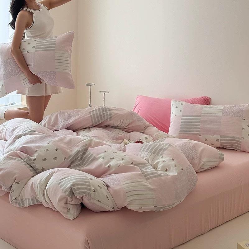 A类~双层纱布全棉床上四件套法式花卉裸睡学生宿舍纯棉被套三件套