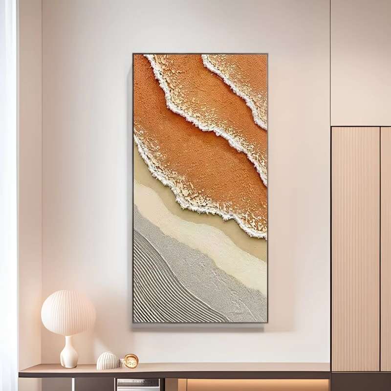 纯手绘油画抽象玄关装饰画砂岩立体肌理画竖版走廊过道高档挂画图片