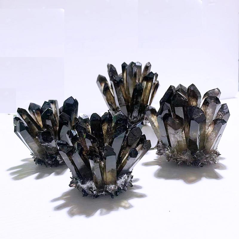 茶水晶簇摆件 矿标水晶茶晶晶簇能量石消磁净化家居桌面摆件