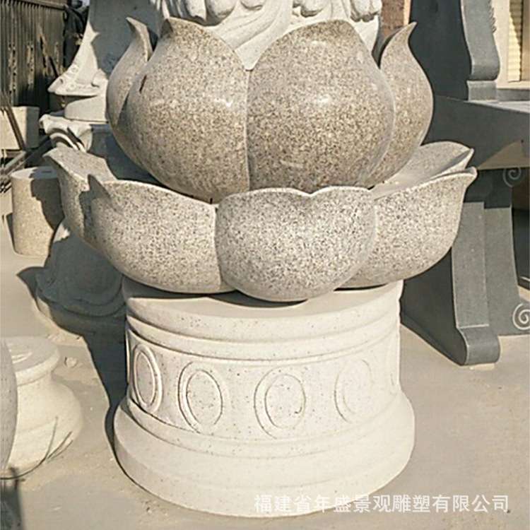 石雕喷泉莲花座流水钵 摆件 庭院莲花水钵厂家