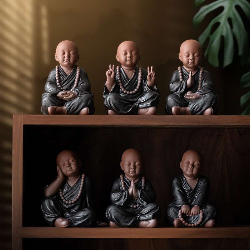 精品紫砂禅意小和尚茶宠 创意六度小沙弥茶桌装饰茶艺小摆件