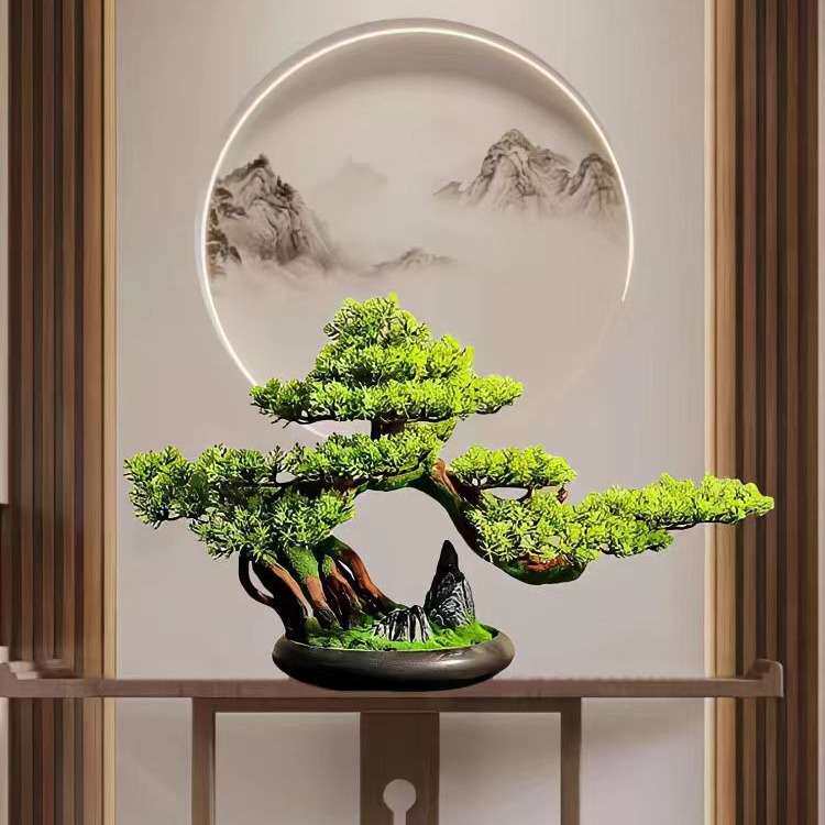 仿真迎客松盆景绿植盆栽客厅电视柜玄关办公室家居装饰新中式摆件